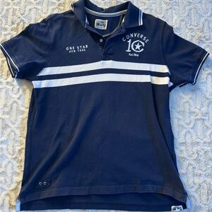 Converse Navy Polo Shirt with White Stripes Mens large